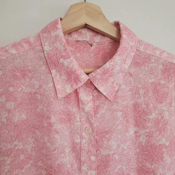 Vintage Polyester Shirt Women's L Pink Floral All Over Print - Picture 2 of 12